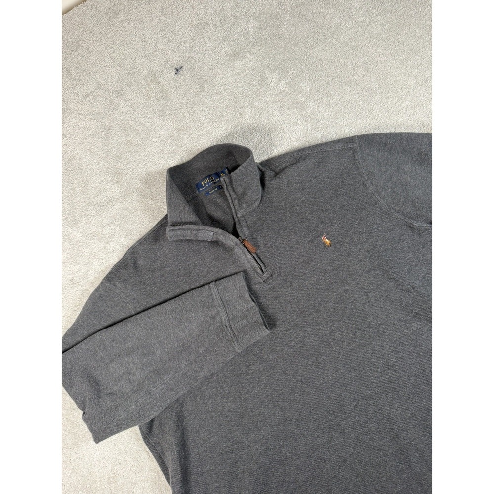 Polo Ralph Lauren Pullover Mens XL Gray 1/4 Zip Estate Rib Flesh Pony Boxy Fit*